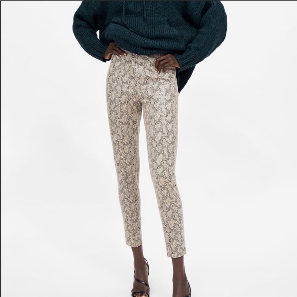ZARA snakeskin tan high waisted leggings size XS